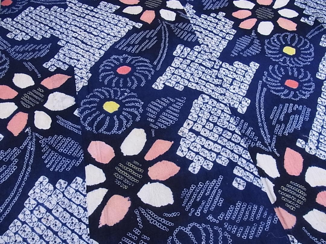 eふれんず◆有松鳴海絞り　夏物　浴衣　枝花文　綿◆am1075