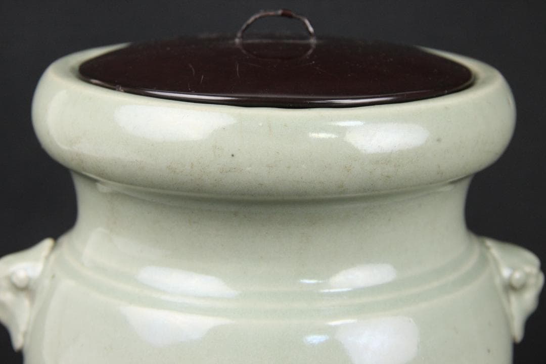 唐物　明～清　七官青磁　青瓷　耳付水指　茶道 　龍泉窯　FJ21-4