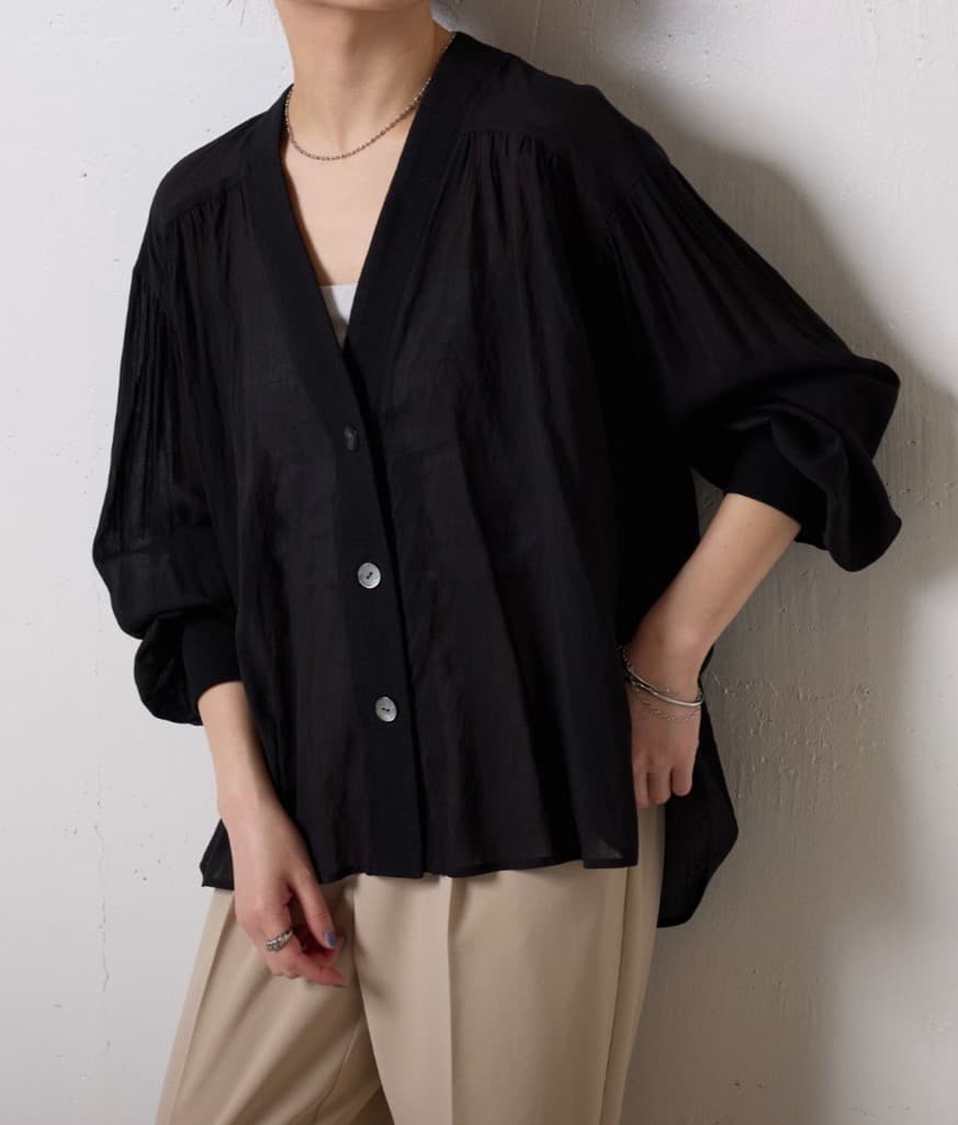 コラージュガリャルダガランテ　強撚シアーシャツカーディガン　ブラック