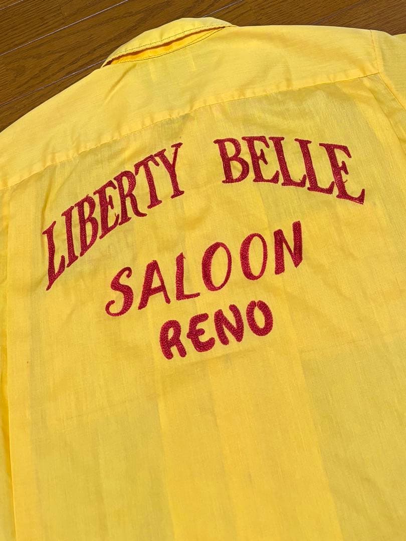 70's Hilton ボーリング シャツ イエロー　チェーンステッチ3段