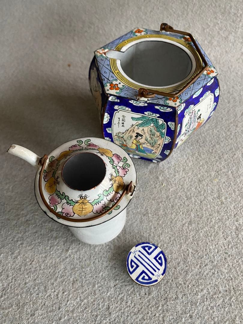 【中国・大明宣徳】美人画／六角酒器・ちろり