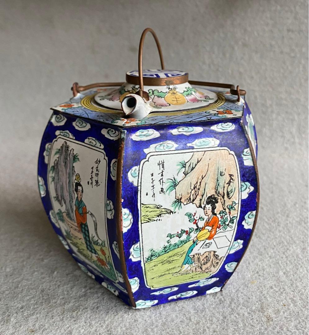 【中国・大明宣徳】美人画／六角酒器・ちろり