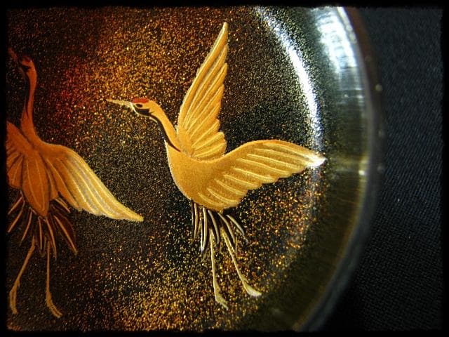 時代 金蒔絵 松鶴流水文 棗 内梨子地 茶道具 u50