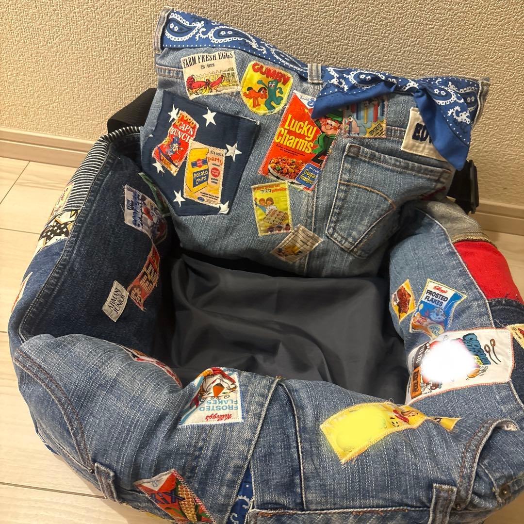 ハンドメイド　デニムリメイク ドライブベッド　ペットベッド