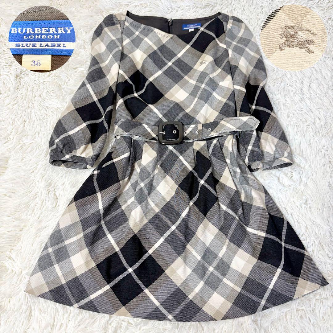 バーバリーブルーレーベル ノバチェック ワンピース ベルト ホースロゴ刺繍