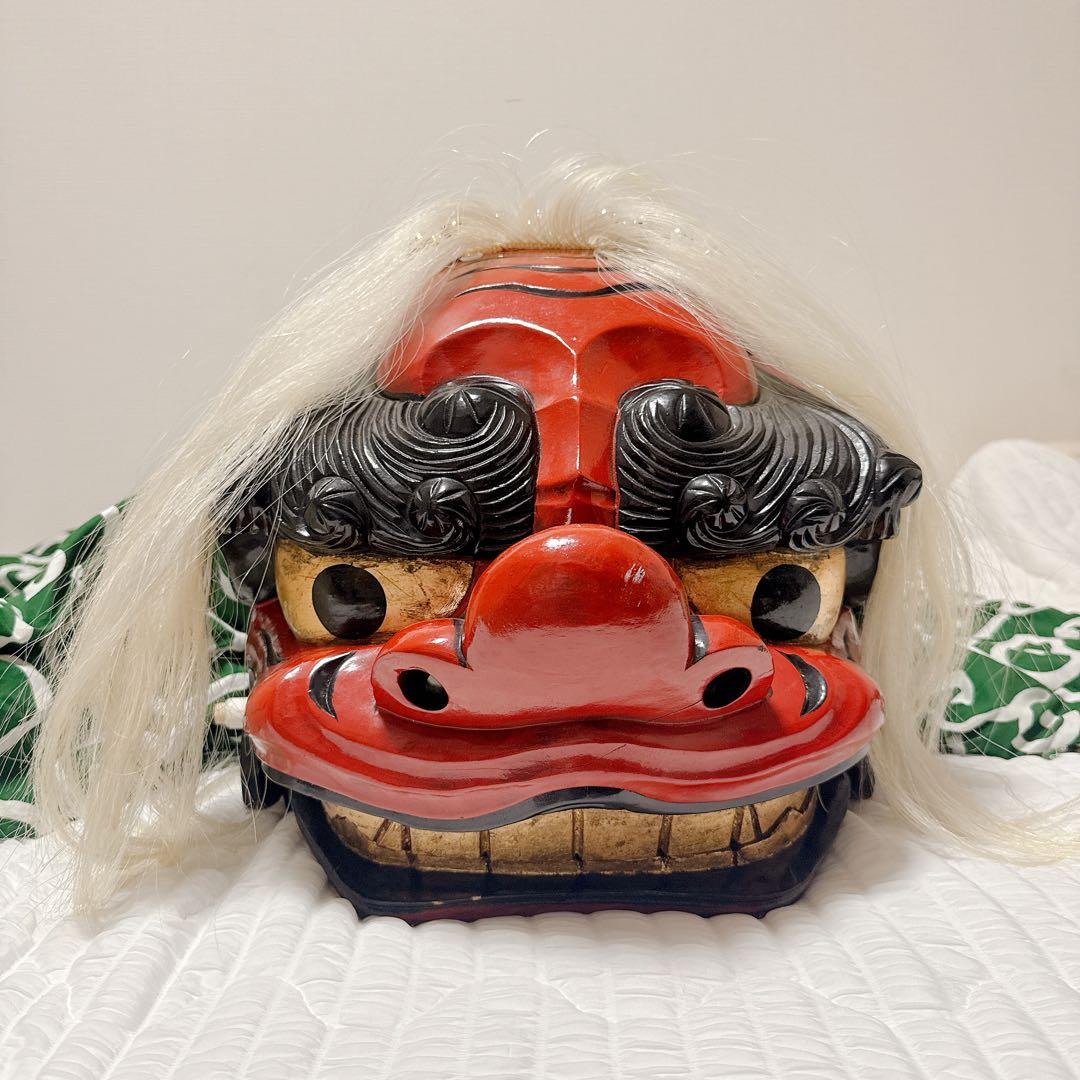 最終値下げ【約36cm】獅子舞　獅子頭　木彫　神楽 厄除け 魔除け