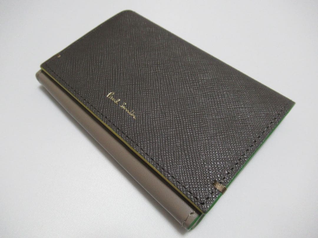 ポールスミス 新品！カラーエッジ牛革名刺入れ カードケース グレー