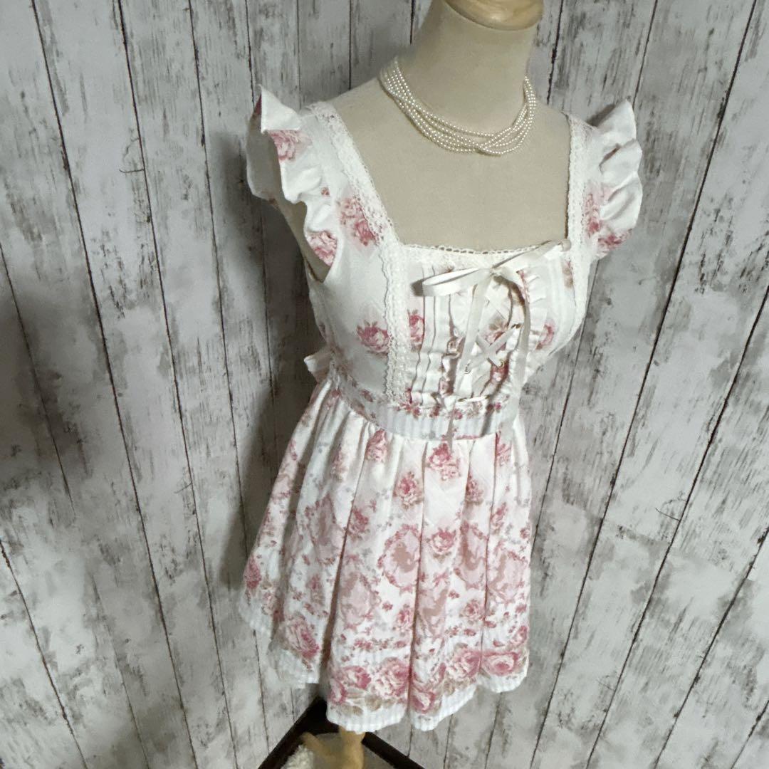 極美品【リズリサ】ローズ柄レースアップワンピース ロリータ ゴスロリ 姫系 花柄