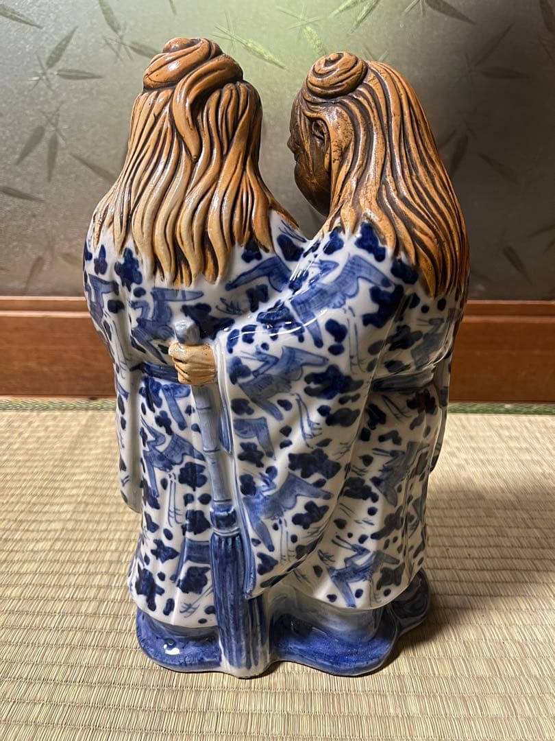 江戸期　寒山十律染付人物置物