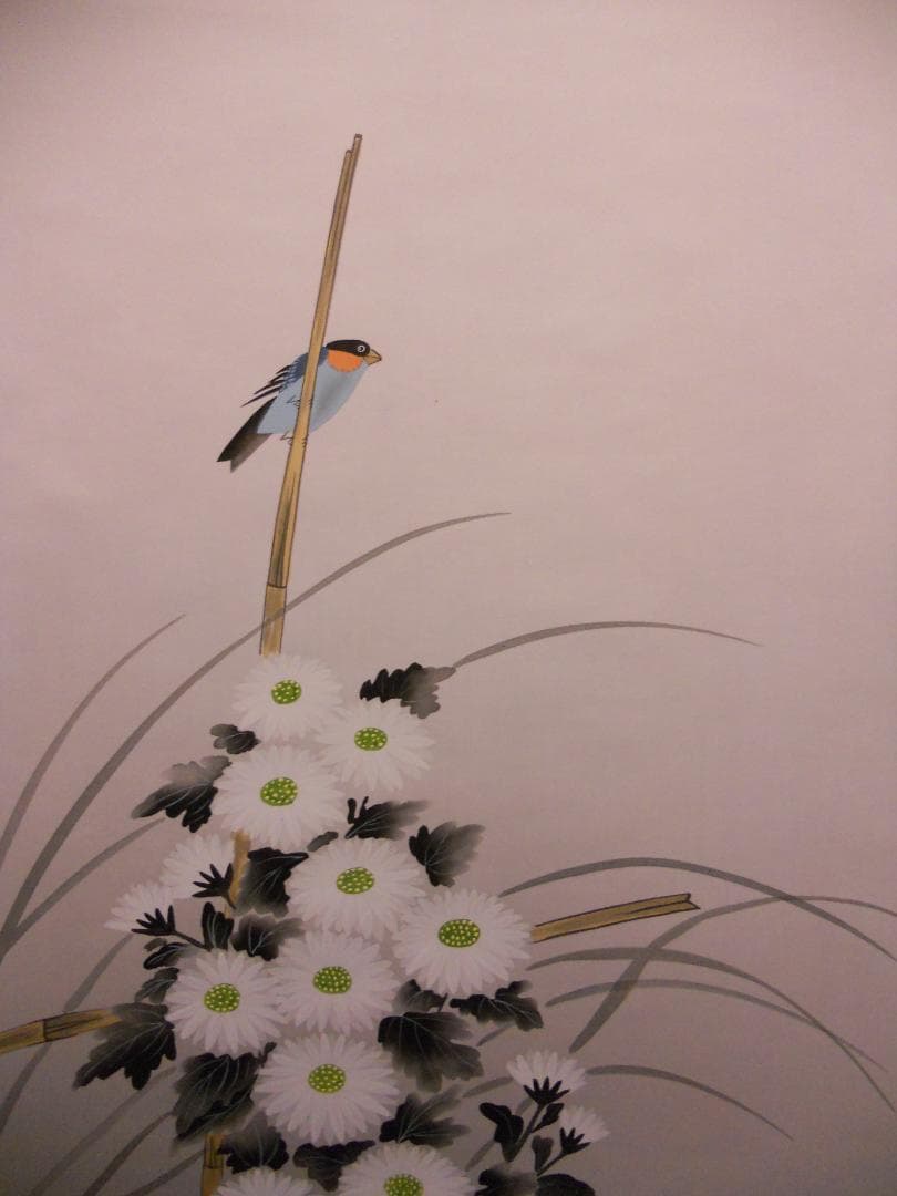 掛け軸 松仙 作 『 菊花 』 絹本 希少 軸装 茶道具 掛軸 美品 です。