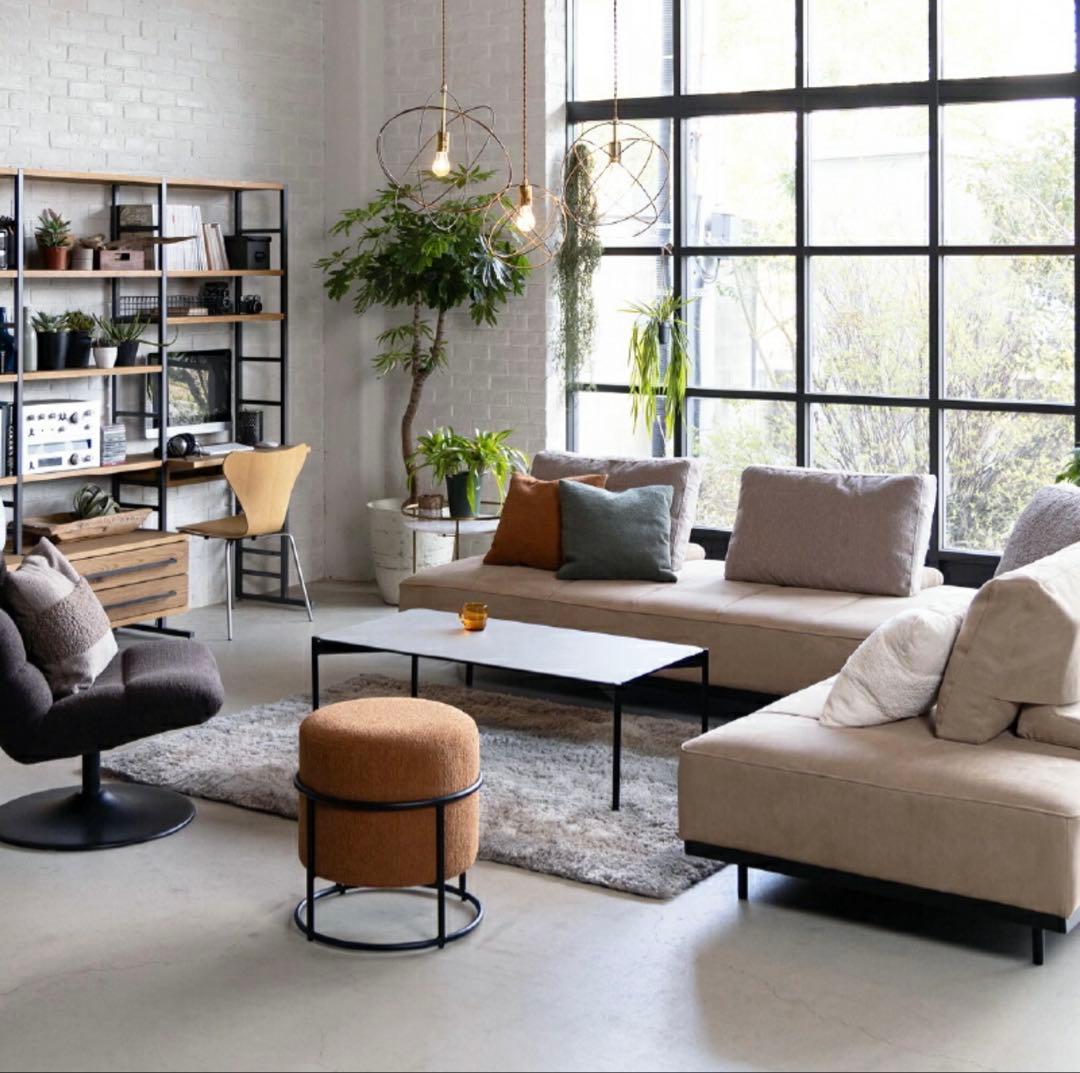 CAPPS 円形ファブリックオットマン・スツール グレー　幅45cm