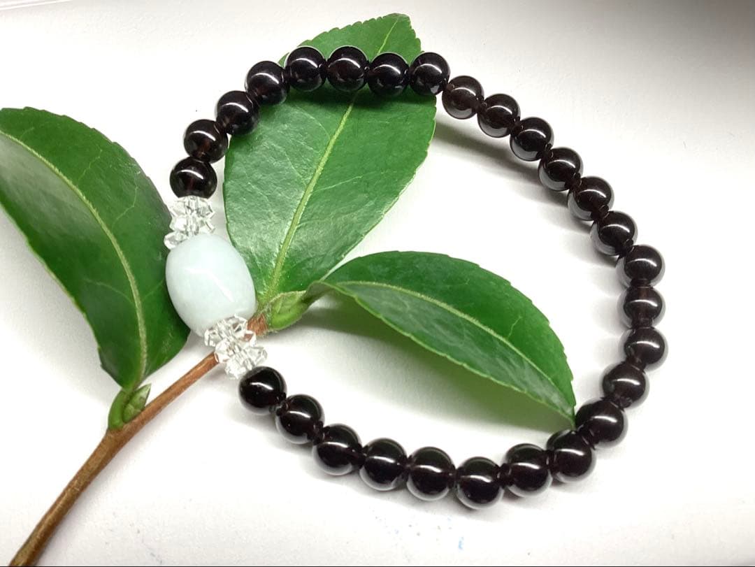 ✳お値段最安値‼️ 本物ブレスレット　糸魚川翡翠棗型&黒平スモーキークォーツ水晶