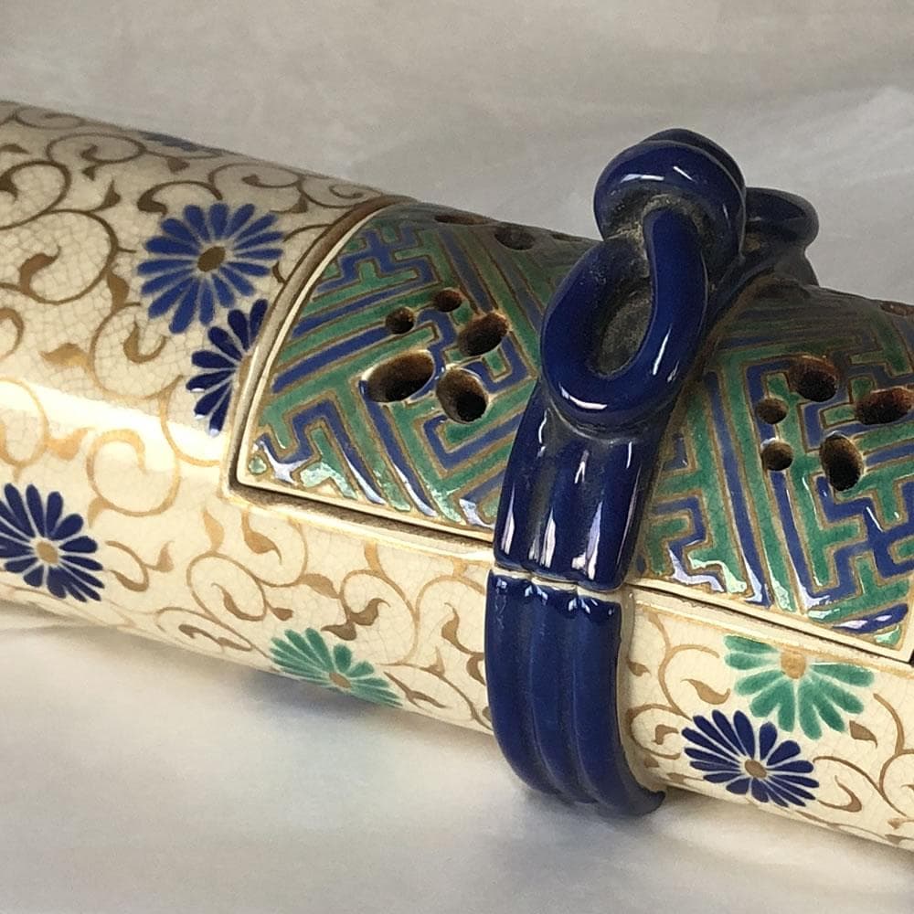 F1156 仁清 菊唐草文 巻物 香炉 巾25cm 茶道具