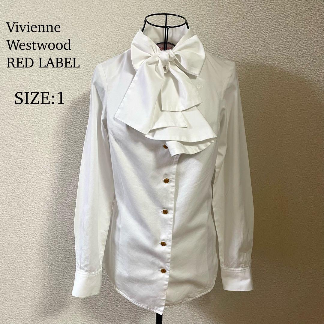 ヴィヴィアンウエストウッド リボンタイシャツ ブラウス ホワイト オーブ刺繍 1