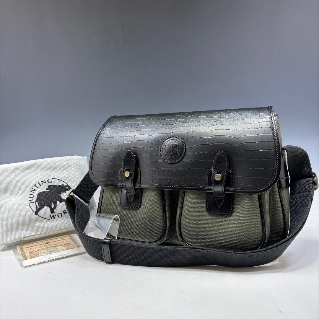 未使用【ハンティングワールド本物】ショルダーバッグ/ブラック×オリーブ/斜めがけ