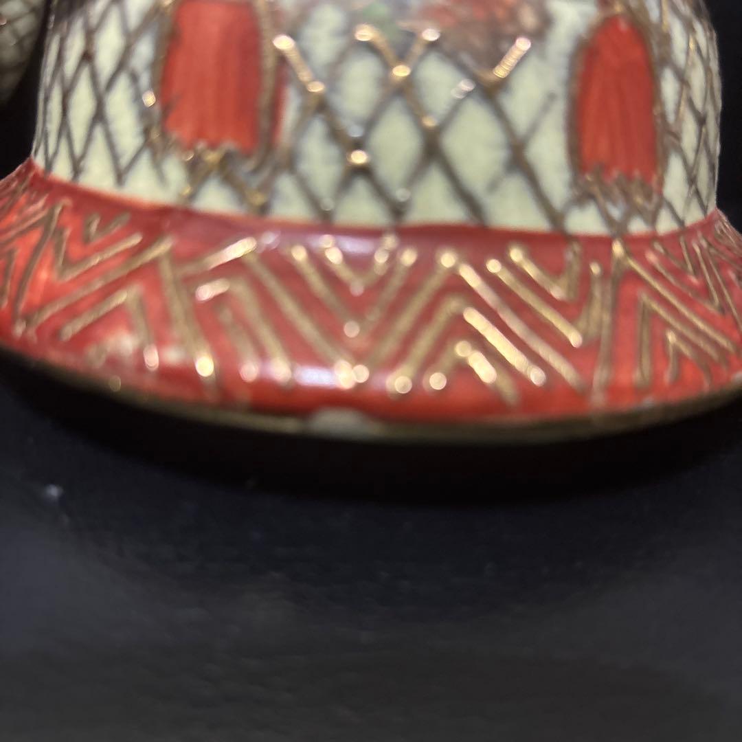 京薩摩焼　沈香壺　骨董　金彩　網目蝶図