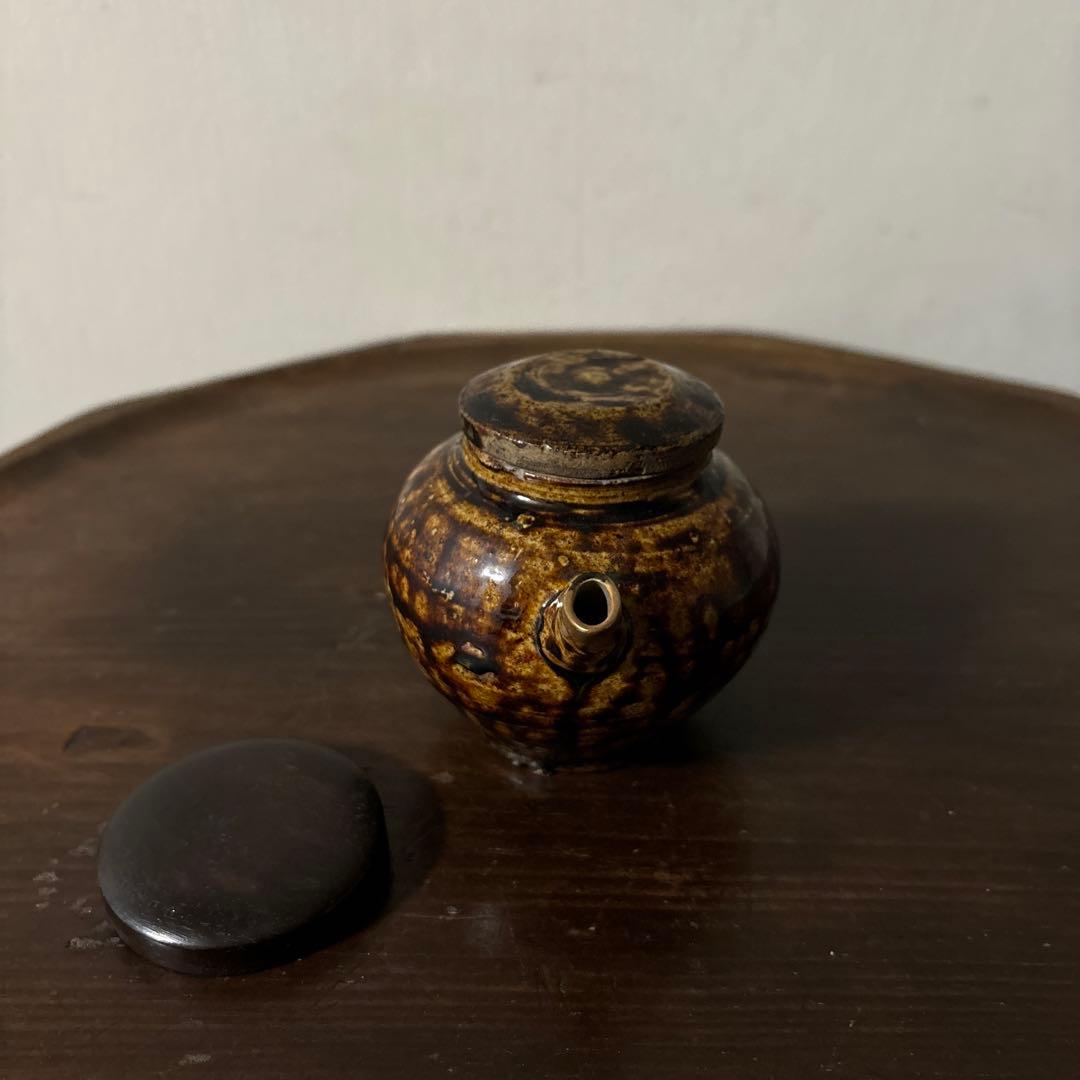 李朝飴釉薬蓋つき注ぎ口　酒器　煎茶　花入　アンティーク　古美術　骨董　　古美術