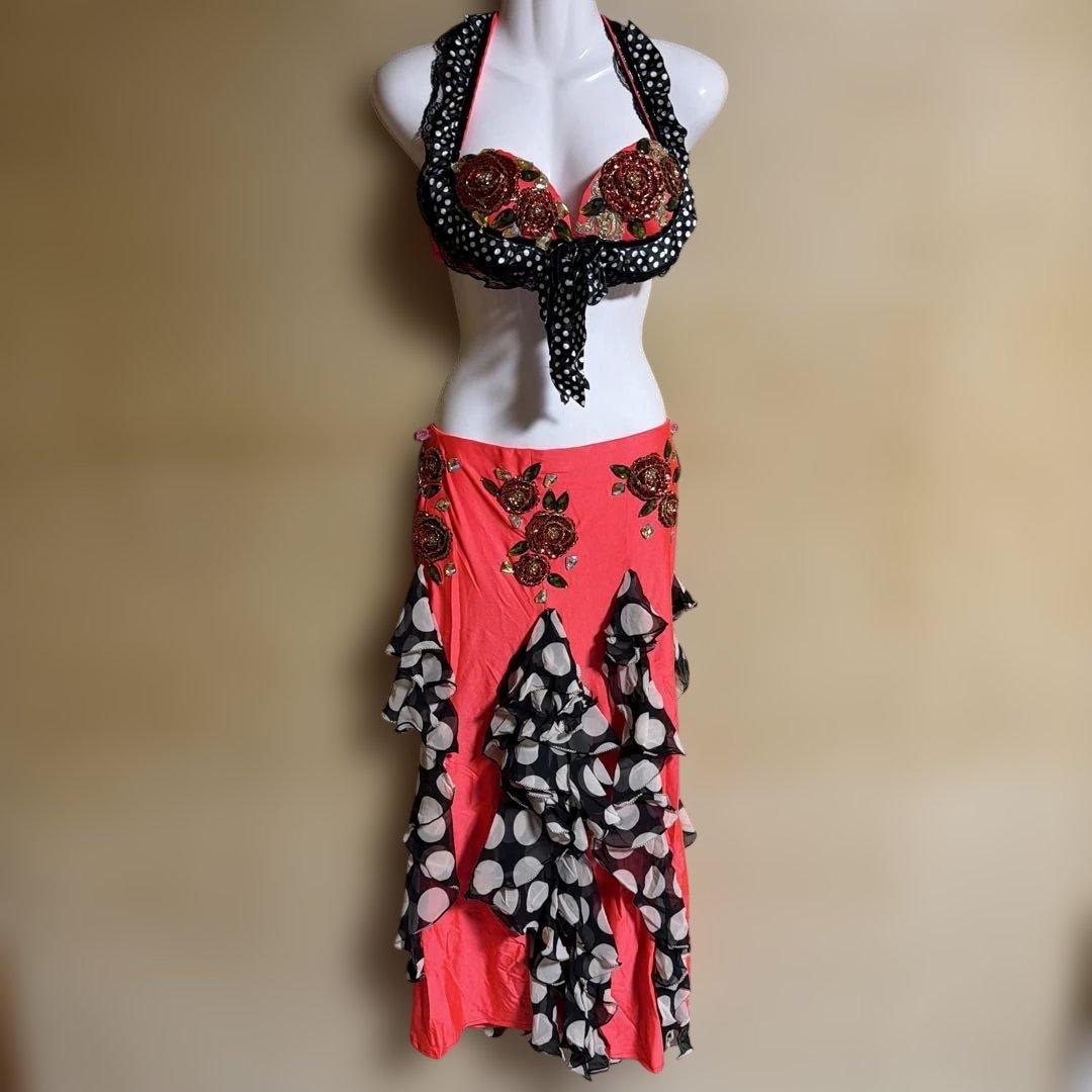 ベリーダンス セットアップ ピンク・黒・白