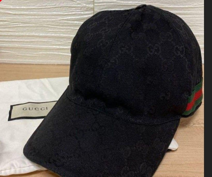 GUCCI キャップ シェリーライン 黒 ユニセックス Lサイズ 59cm