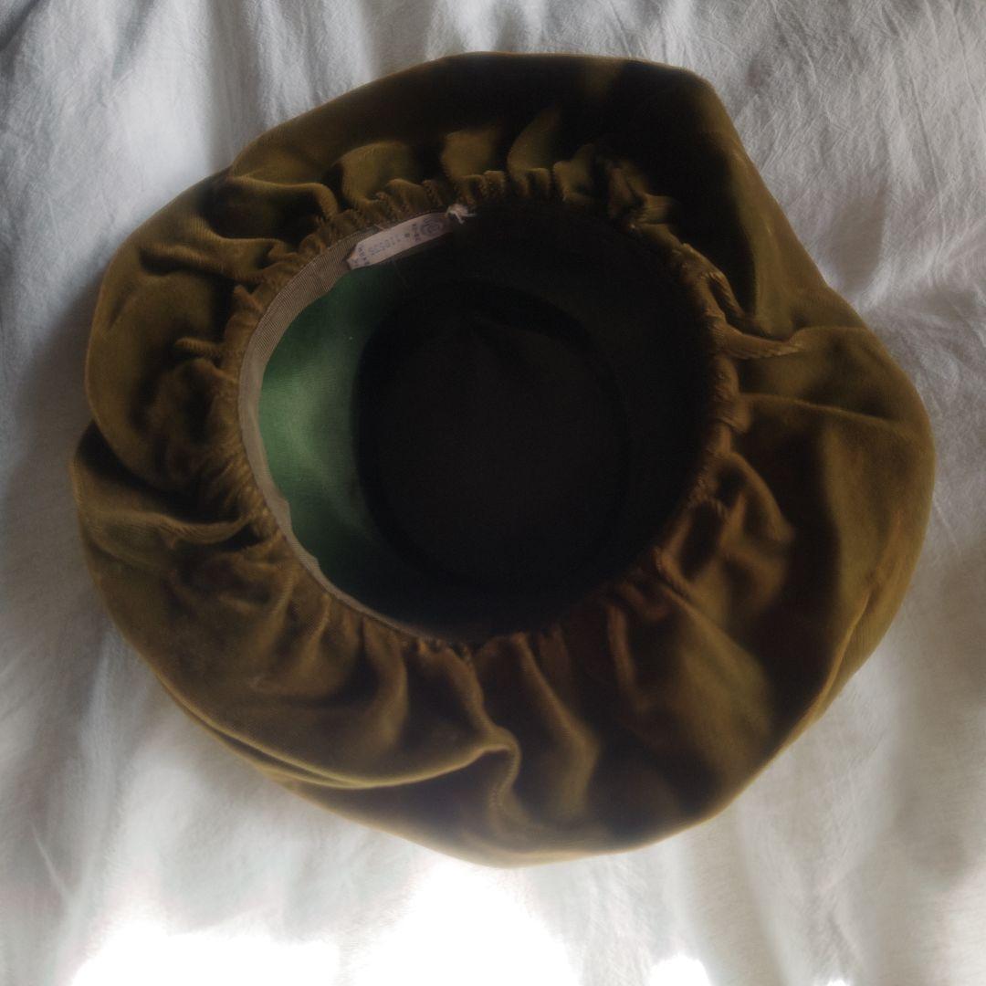 アンティーク　帽子　オリーブグリーン　ベルベット　グログランリボン