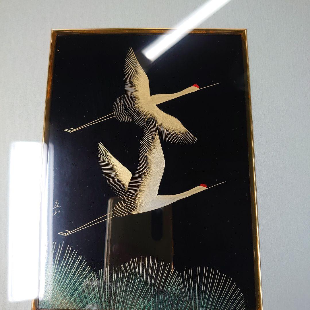 日展作家　冨田立山の越前漆絵『松に鶴』