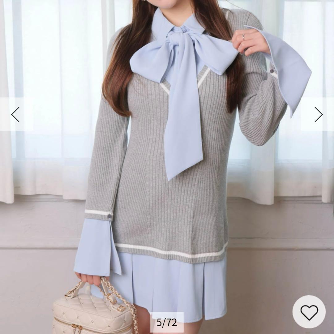 リップサービス グレー 水色リボン付き ワンピース