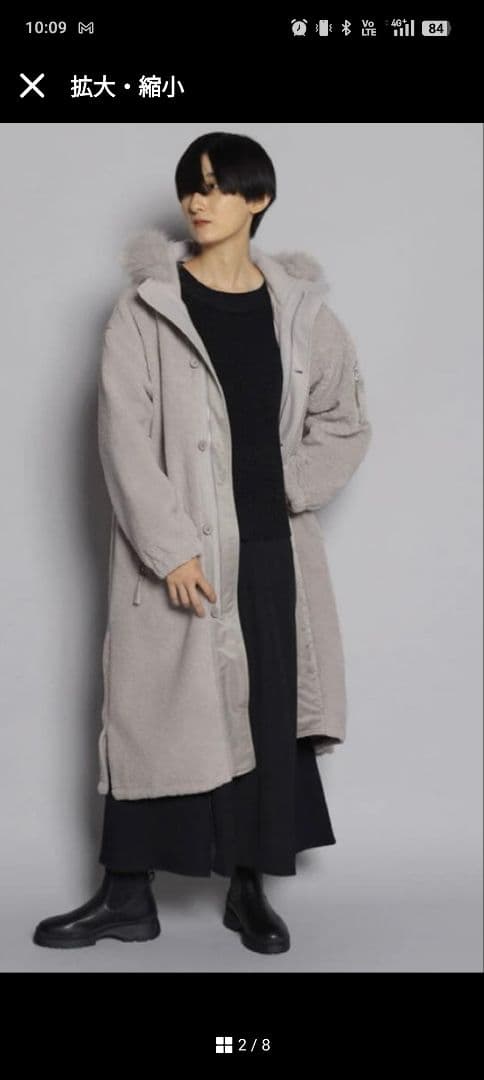 LASUD MILITARY ラシュッド ファーフーデッドボアコートBLACK❦