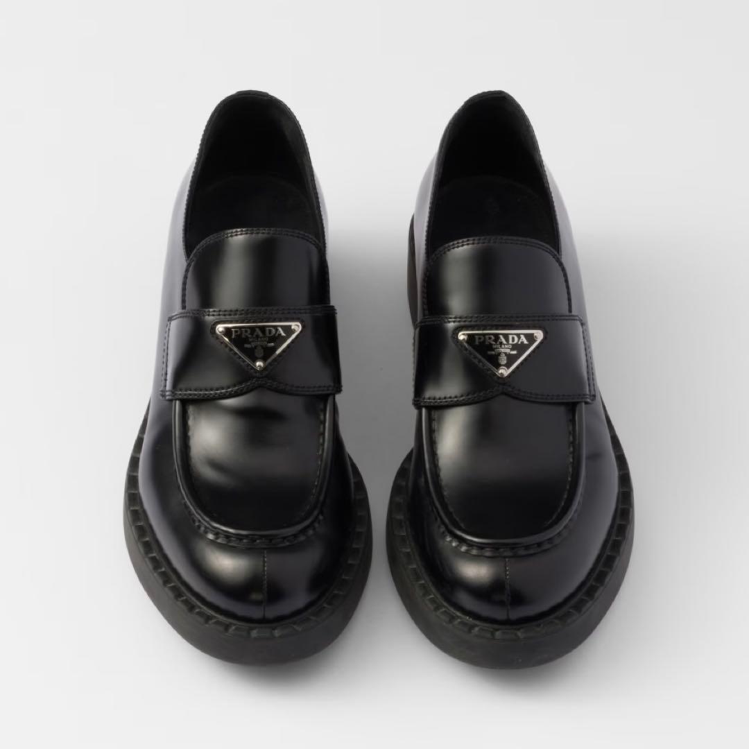 PRADA チョコレート ブラッシュドレザー ローファー　ローファー　36