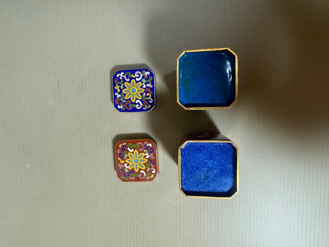 2161 七宝焼　景泰藍　鶴文　小物入れ　2客