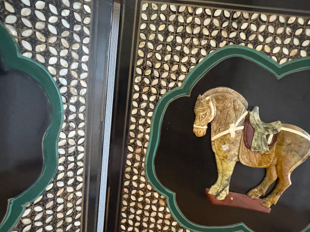 中国骨董　螺鈿細工　四曲屏風　衝立　アンティーク