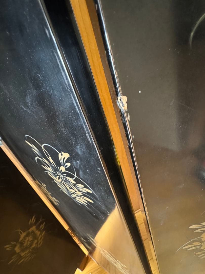 中国骨董　螺鈿細工　四曲屏風　衝立　アンティーク