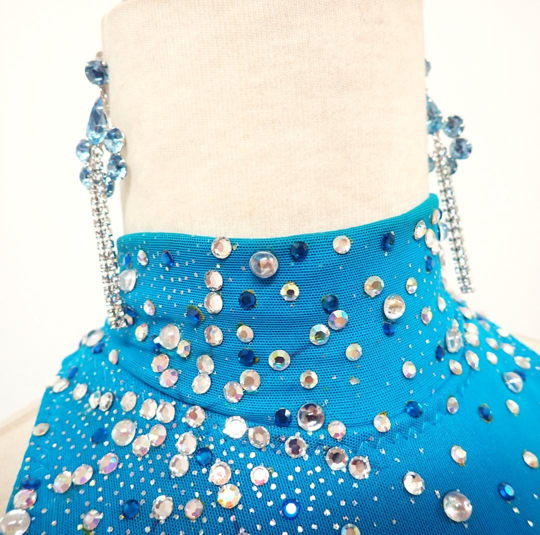 Y5434【白樺ドレス】M★水色/スワロフスキー/スタンダード☆社交ダンス