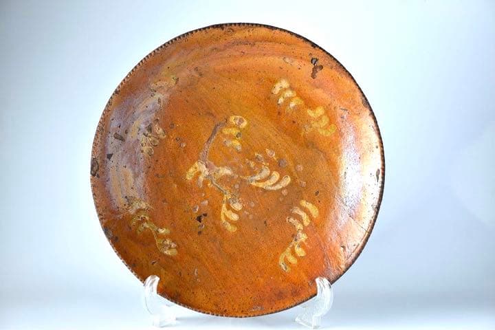 19世紀 アメリカ レッドウェア皿 スリップウェア 古民藝 アンティーク