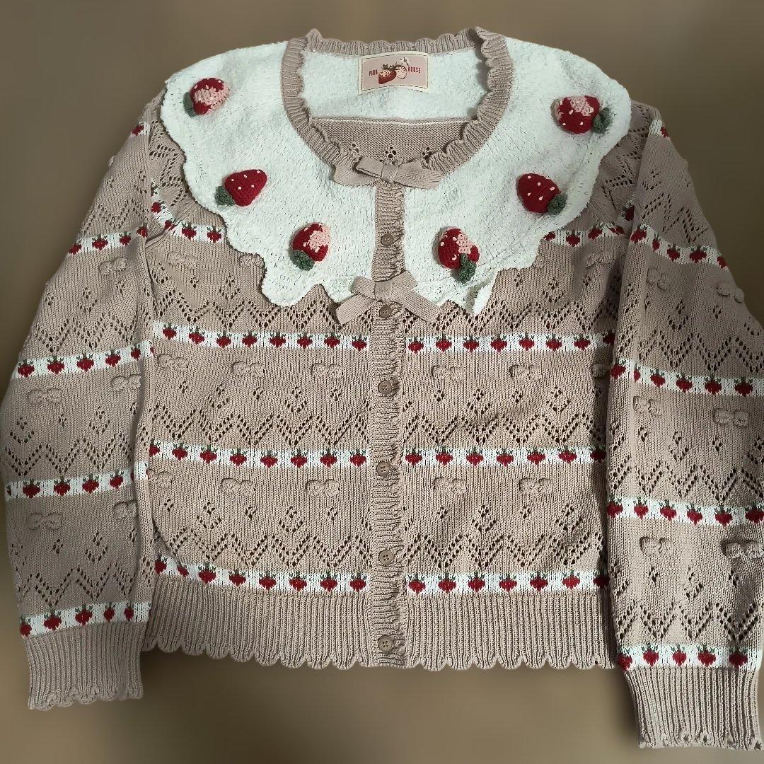 PINK HOUSE いちごモチーフ綿素材 春用カーディガン（新品、保管品）