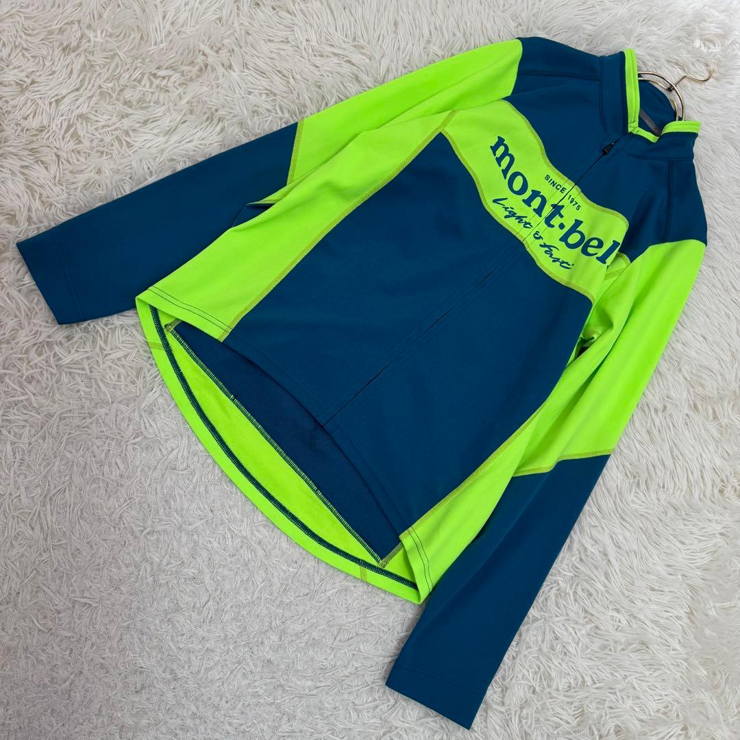 mont-bell サイクルジャージ 蛍光イエロー ライトブルー L スポーツ