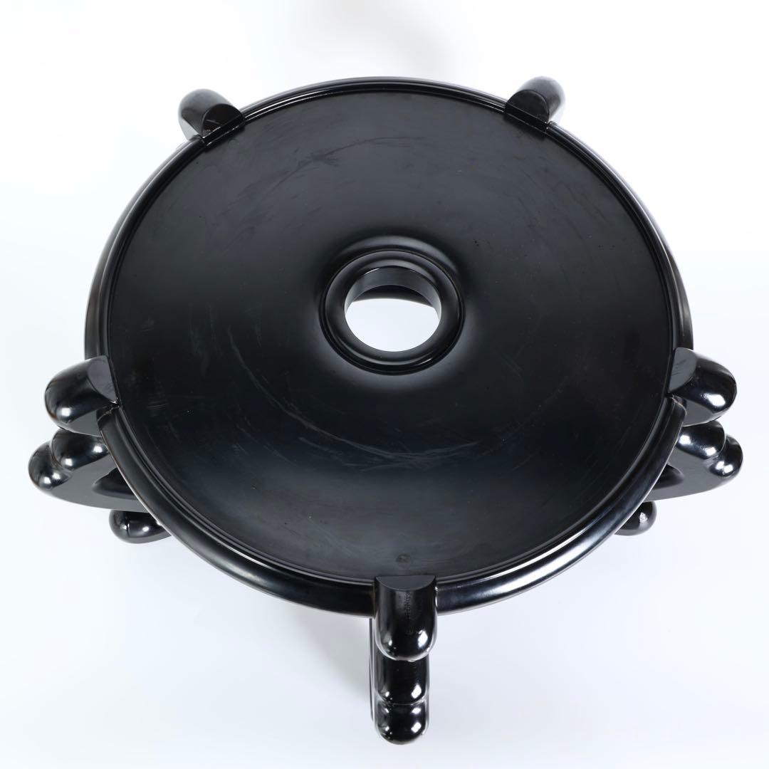 黒塗 飾り台 花台 壺台 木製 唐草脚 大型32.5cm 置台 盆栽台 古美術