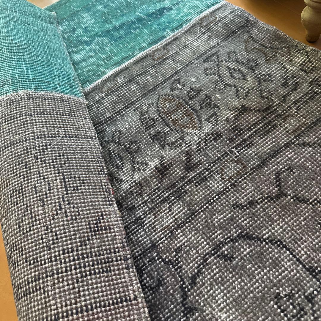 67.5×119パッチワーク　ブルーグリーン×グレイ　トルコヴィンテージラグ