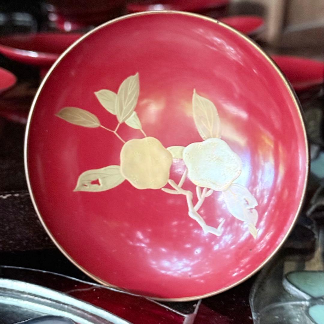 J様へ感謝お嫁入 ‼️高蒔絵『木の実』絵がわり引盃18客➕1プレゼント桐箱入茶道具