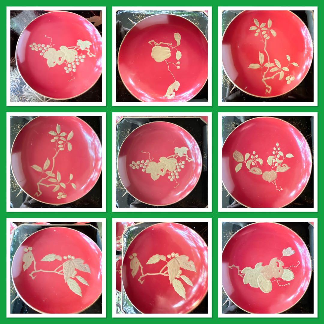 J様へ感謝お嫁入 ‼️高蒔絵『木の実』絵がわり引盃18客➕1プレゼント桐箱入茶道具