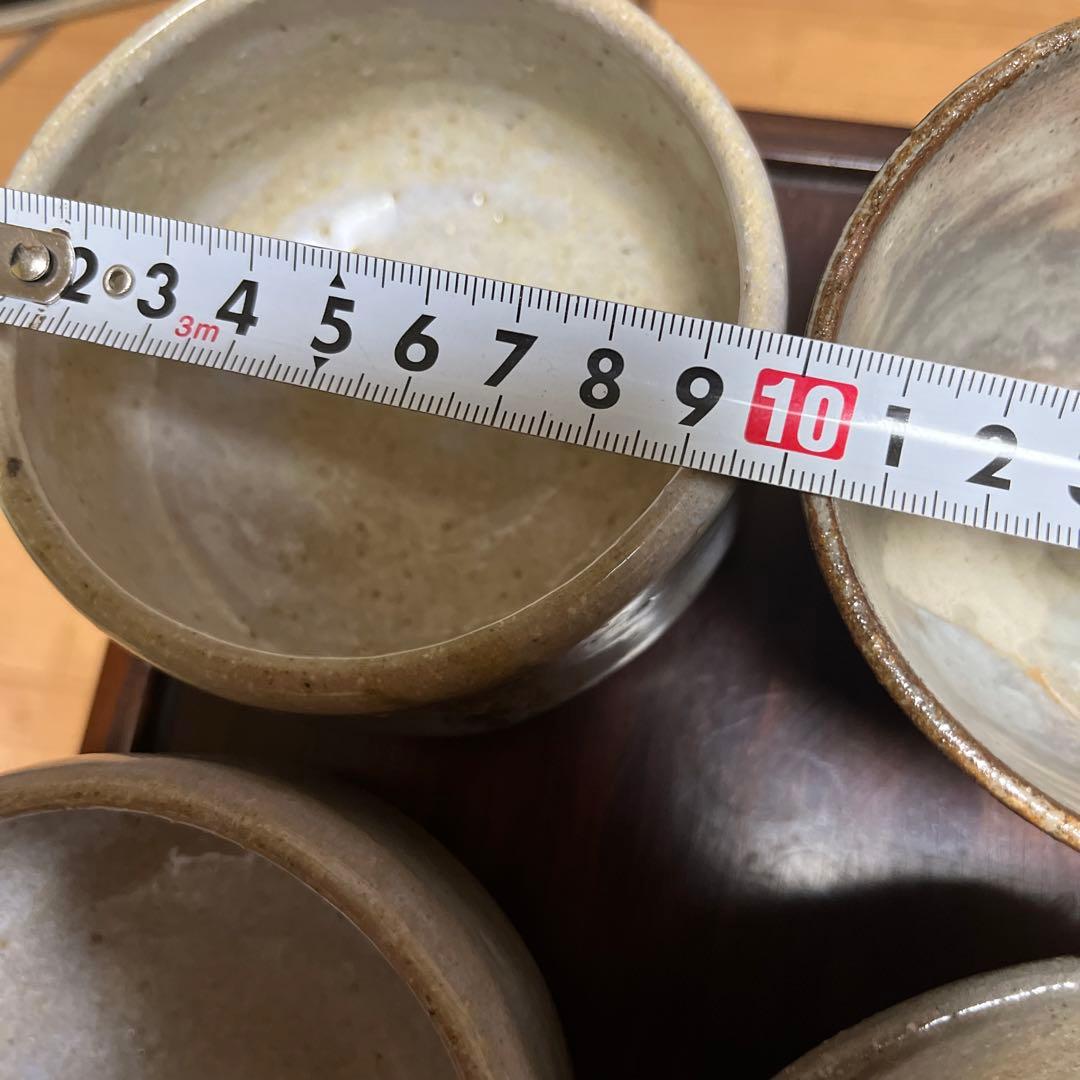 茶道具　ミニ抹茶碗　抹茶碗　陶印有　益子焼他4個セット茶　10〜10.5cm