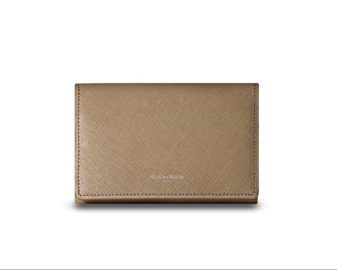ペッレモルヒダ ベージュ 二つ折り 名刺入れ