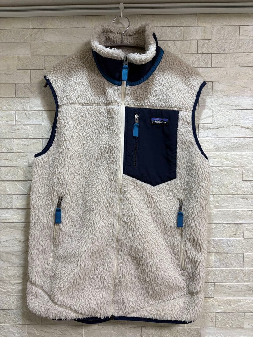 [美品]patagonia パタゴニア フリースベスト ホワイト/ネイビー M
