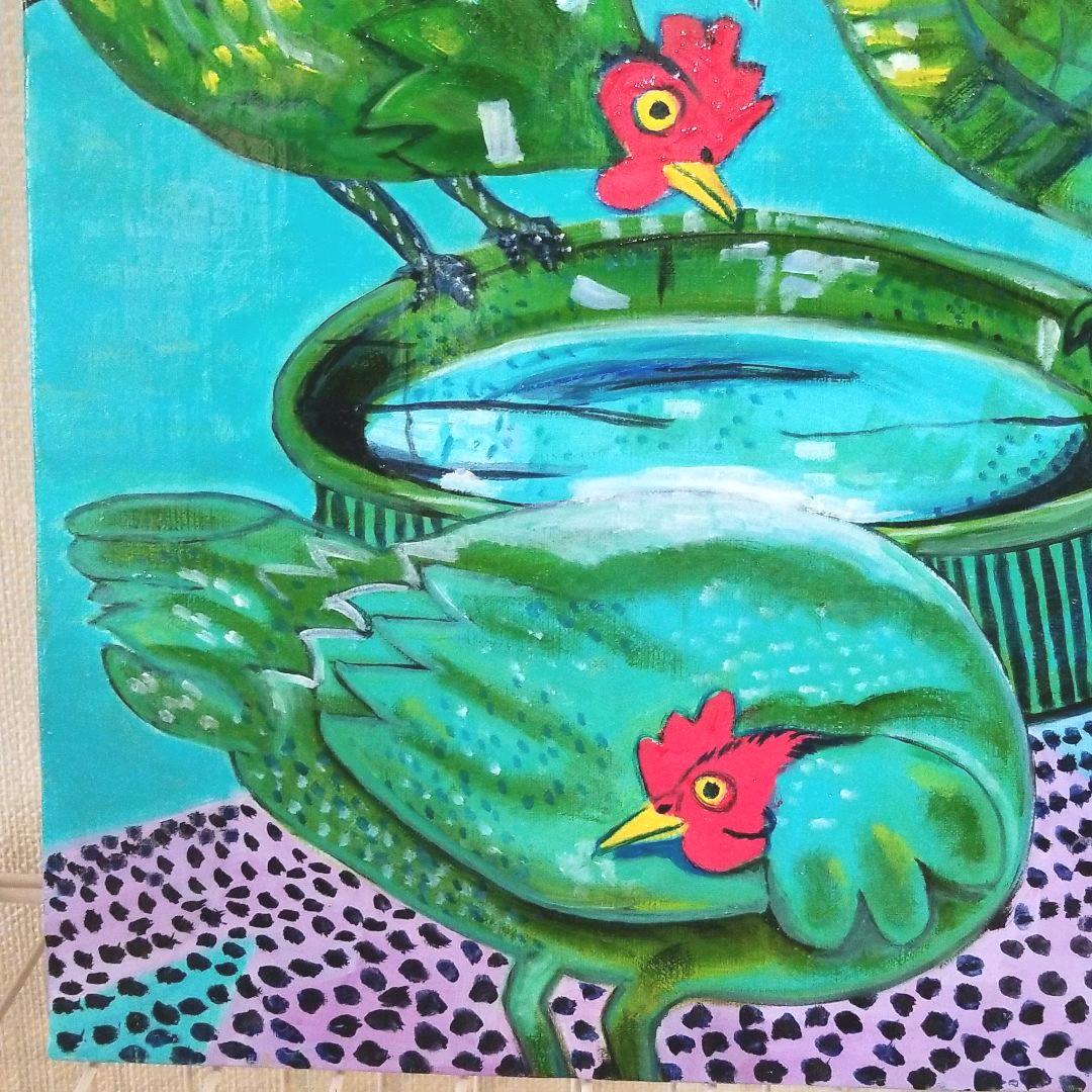 油絵　専用　緑色のめんどりたち