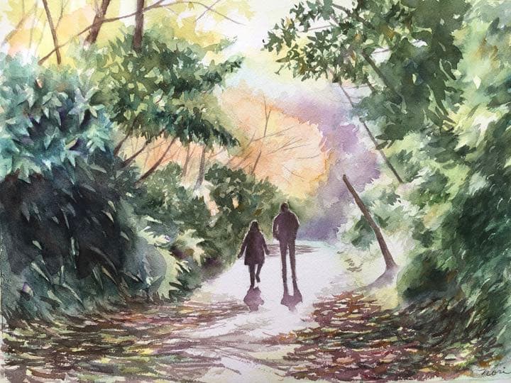 透明水彩画原画風景画未来鎌倉縁結び葛原岡神社