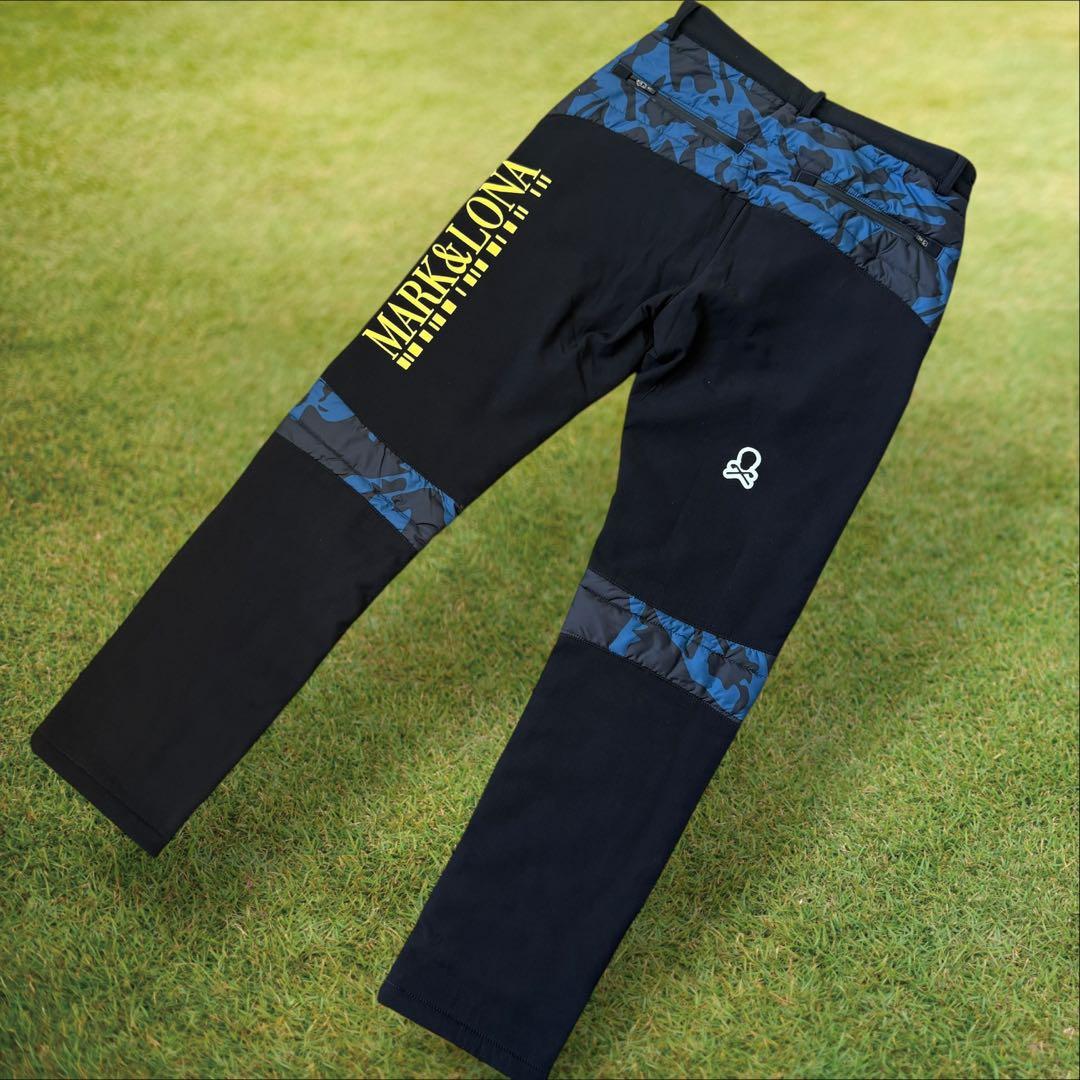 防寒　中綿入り　マークアンドロナ　ダウンパンツ　S〜M相当　黒　迷彩　カモフラ