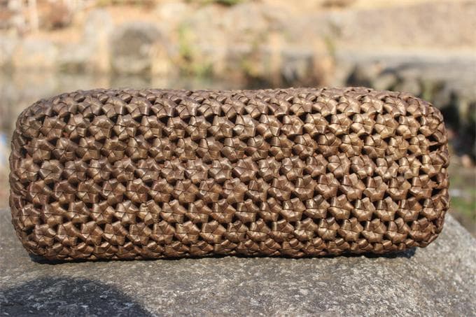 山胡桃木 クルミ 六角花結び編み 山葡萄 籠 かご バッグ コンパクト 巾着