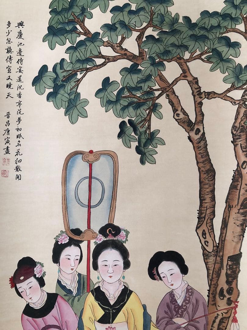 唐寅 人物画 掛け軸 手描き 中国美術 絵画 書画 仕女図 人物図 インテリア