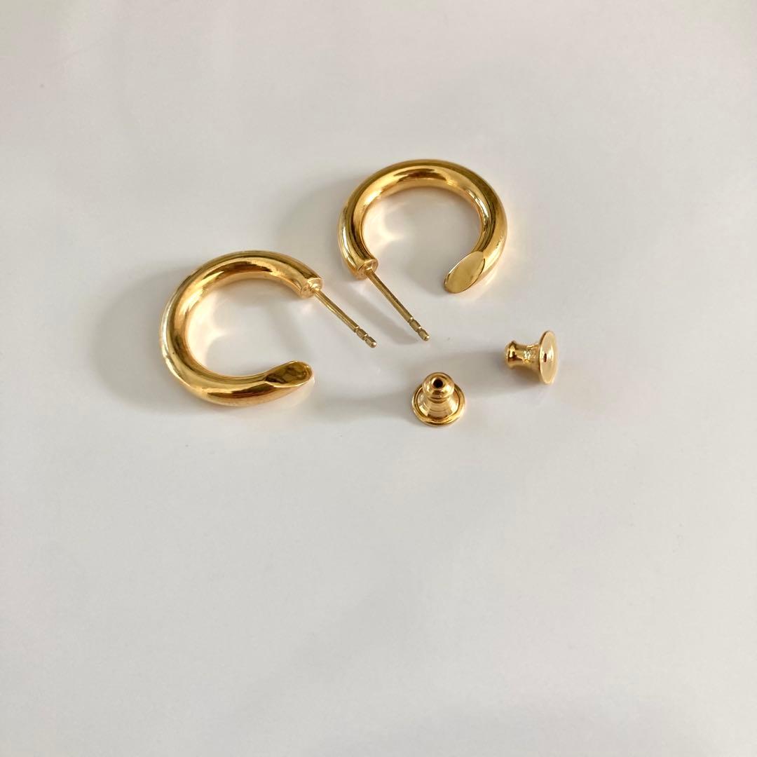 両耳ゴールド　2.5×18mm フープピアス　シルバー925