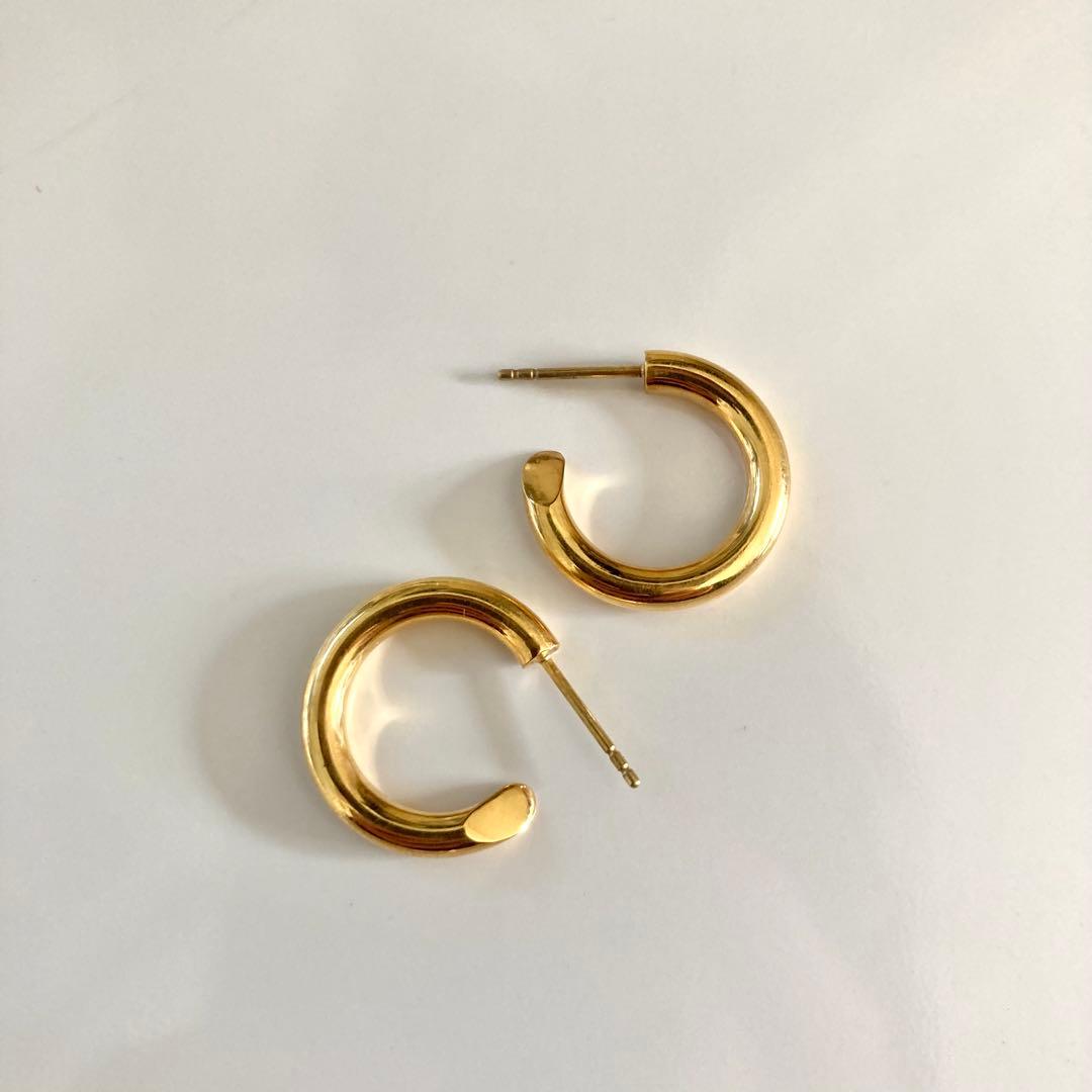 両耳ゴールド　2.5×18mm フープピアス　シルバー925