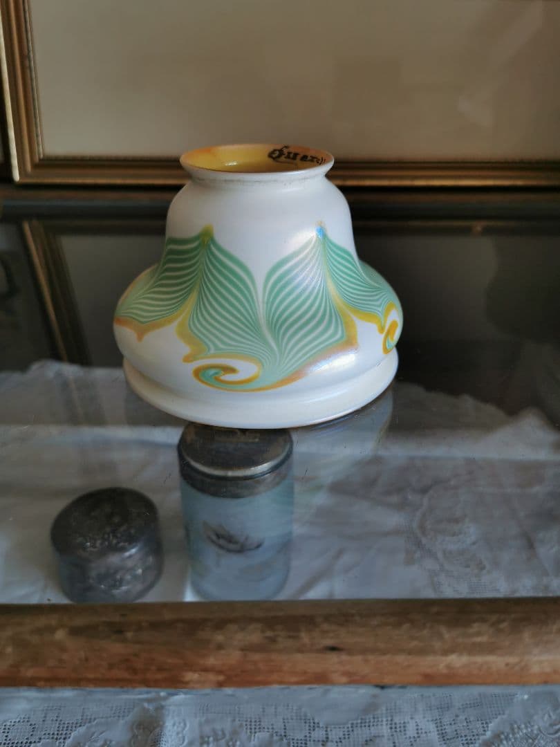 アンティーク ファヴリルガラス Quezell イリデッセンス ブロンズランプ